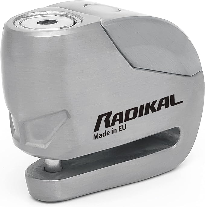 RADIKAL RK9Z Disc Lock with Premum Alarm 120db ON/OFF, LED Night Alert, Warning Pre-Alarm, 100% Waterproof, Full Metal Heavy Duty Brake Lock Universal Anti Theft Device for Motorcycle, E-Bike, Bicycle