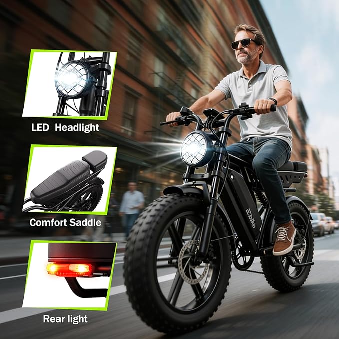TST Electric Bike for Adults 1500W Peak 20" Fat Tire All-Terrain E-Bike 60/130 Miles 28 MPH Electric Dirt Bike - 48V 15/30 AH Battery Tested to UL 2849 Powered Electric Bicycle