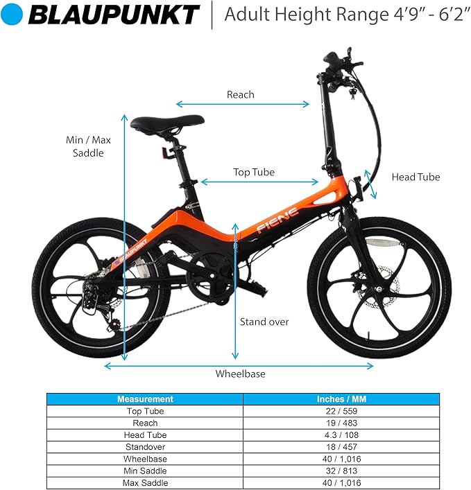 BLAUPUNKT FIENE 20 Inch Folding Electric Bike, Pedal and Throttle Assist, Foldable Step-Through Frame, UL Certified eBike for Adults, Orange/Black