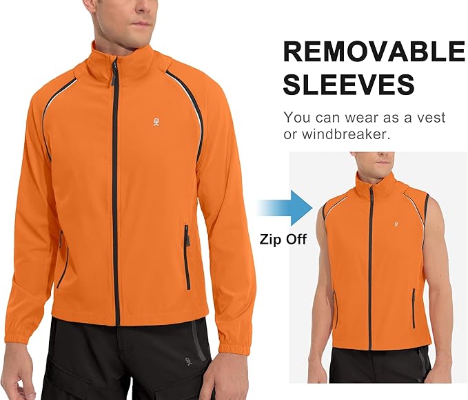Little Donkey Andy Men's Quick-dry Running Jacket, Convertible UPF 50+ Cycling Jacket Windbreaker with Removable Sleeves