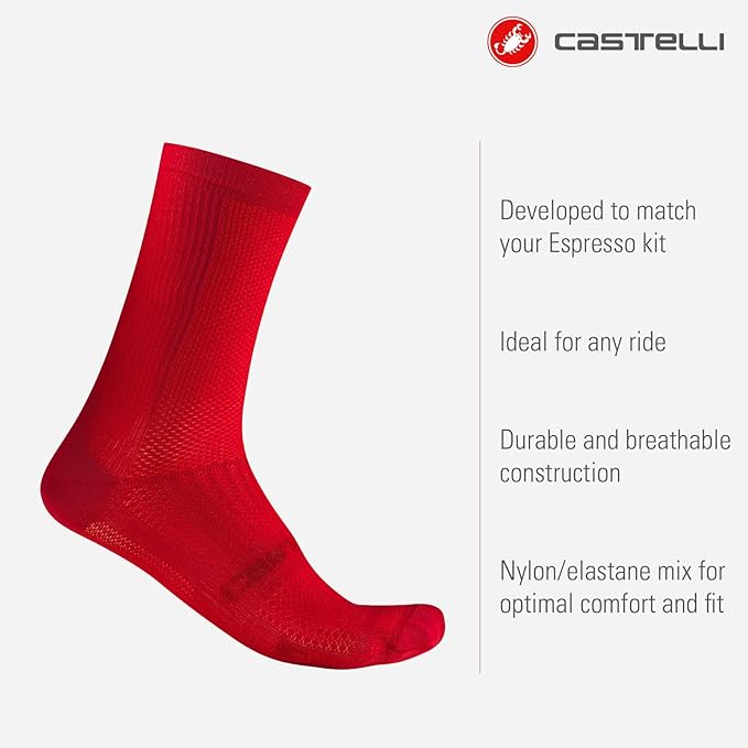 CASTELLI Men’s Espresso 18 Sock, Moisture Wicking Performance Cycling Apparel Sock for Road & Gravel Biking