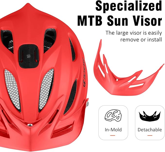 Mountain Bike Helmet,Adult Cycling Helmet with Camera Mount and Detachable Visor for Men Women Youth,Suggested Fit 55-61 Cm
