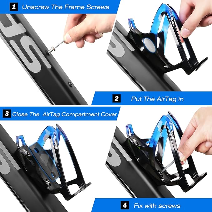 GXCROR Air Cage Bicycle Bottle Cage with Stealth Airtag Storage,Bike Water Bottle Holder,Water Bottle Holder for Bike,Durable,Bike Cup Holder for Most Bottle (BlackBlue&Bottle)
