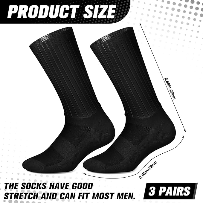 Newcotte 3 Pairs Aerodynamics Socks Cycling Aerodynamics Socks Anti-slip Silicone Line Cycling Sports Running for Men Women