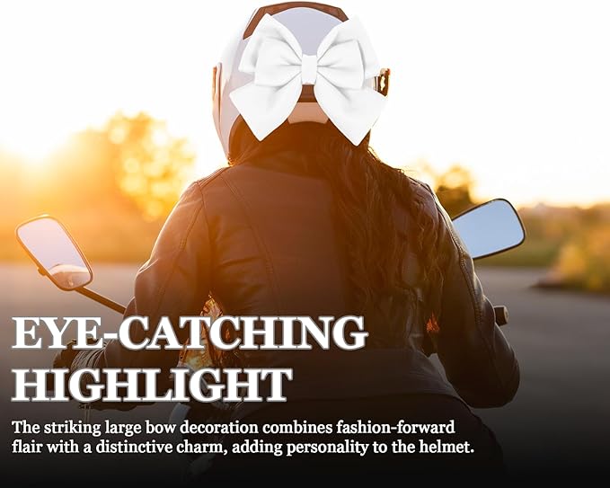 Bow Helmet Accessory, 8.07"x11.22" Stylish Motorcycle Helmet Bow Decoration for Women, Removable Cute Fashion Ribbon Bows Ornament for Motorcycle Scooter E-Bike Helmets (White)