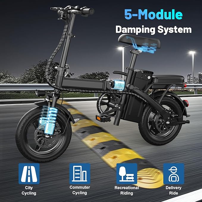 Folding Electric Bike for Adults and Teens, 14" Foldable E-Bike with 500W Motor, Commuter Mini Ebike with 48V Removable Battery UL 2849 Certified, Electric Bicycle with 20 Miles PAS Range