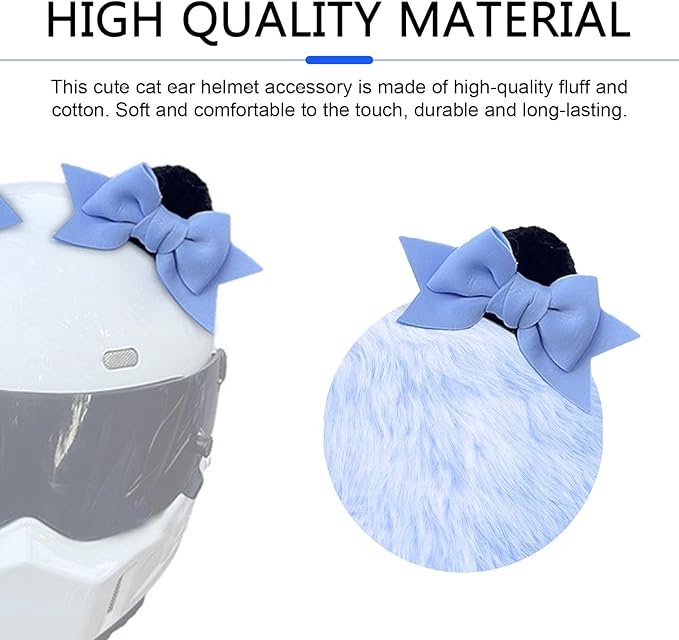 2 PCS Bow Ears Motorcycle Helmet Decor, Cute Cartoon Cat Ears Helmet Decoration, Removable Self Adhesive Motorcbike Bow Accessories, Universal for Most Ski, Bike & Motorcycle (Blue)