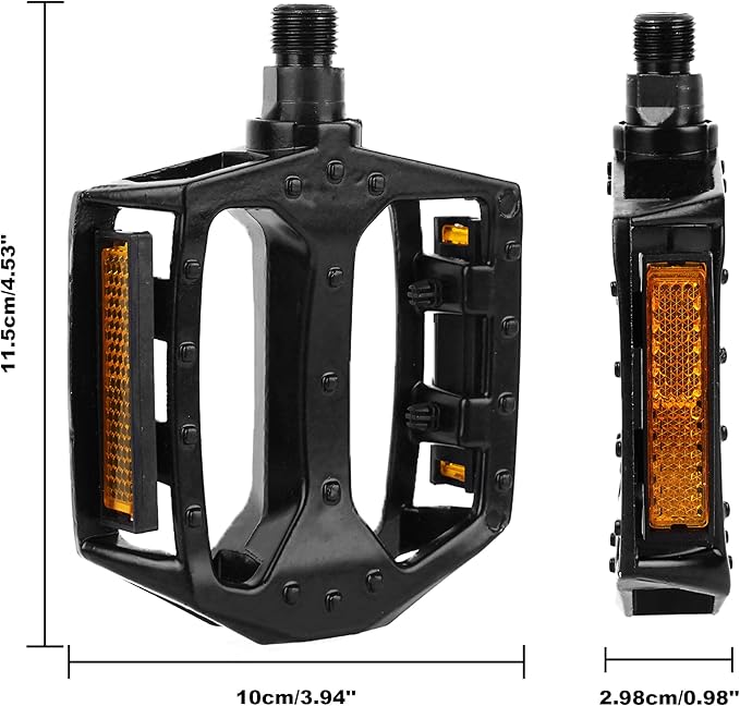 Bike Pedals – 9/16" Platform Pedals with Reflectors for Mountain, Road, BMX, and Ebike