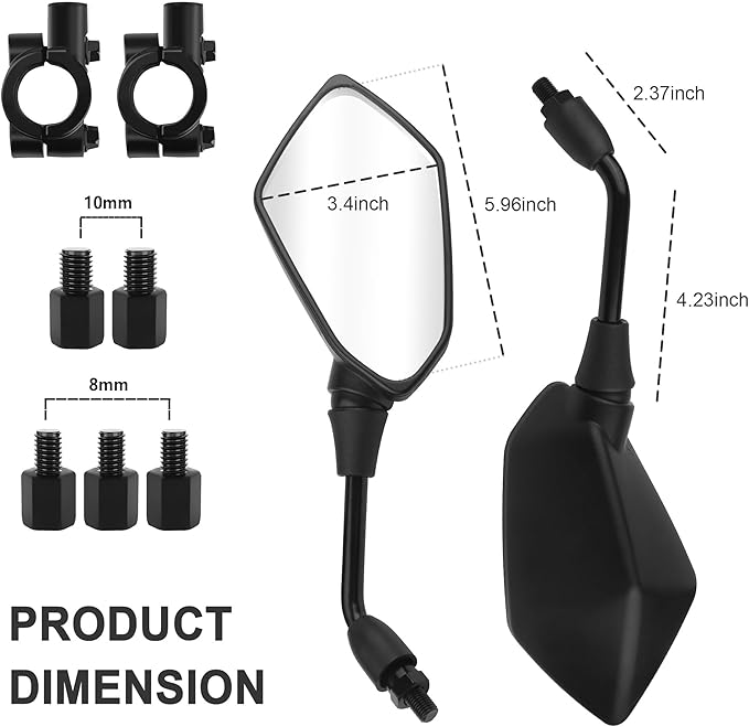2PCS Motorcycle Mirrors,360° Adjustable Motorcycle Side Mirrors with 8mm & 10mm Bolt,HD Motorcycle Mirrors for Handlebars Wide Angle Rear View Mirror Fits Scooter,Dirt Bike,ATV (Black)