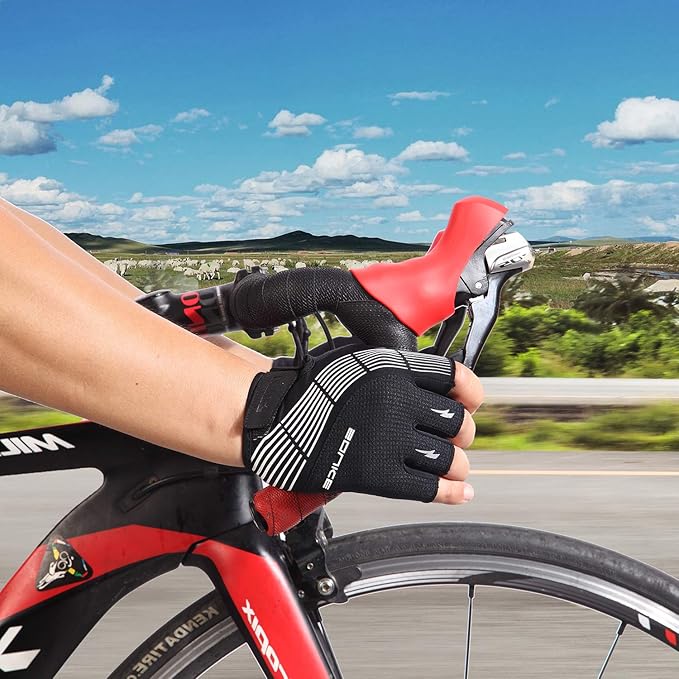 Souke Sports Cycling Bike Gloves - Padded Half Finger Bicycle Gloves with Shock-Absorbing, Anti-Slip, Breathable MTB & Road Biking Features for Men & Women