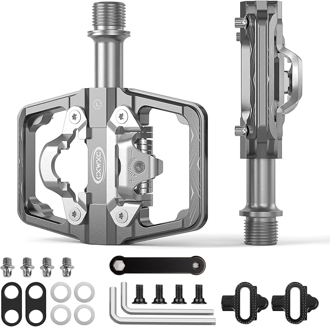 CXWXC Mountain Bike Pedals Compatible with Shimano SPD Cleats - Dual Sided Plat & Clip Pedal, 9/16” Bicycle Platform and Clipless Pedals for Road, MTB, and Hybrid Bikes