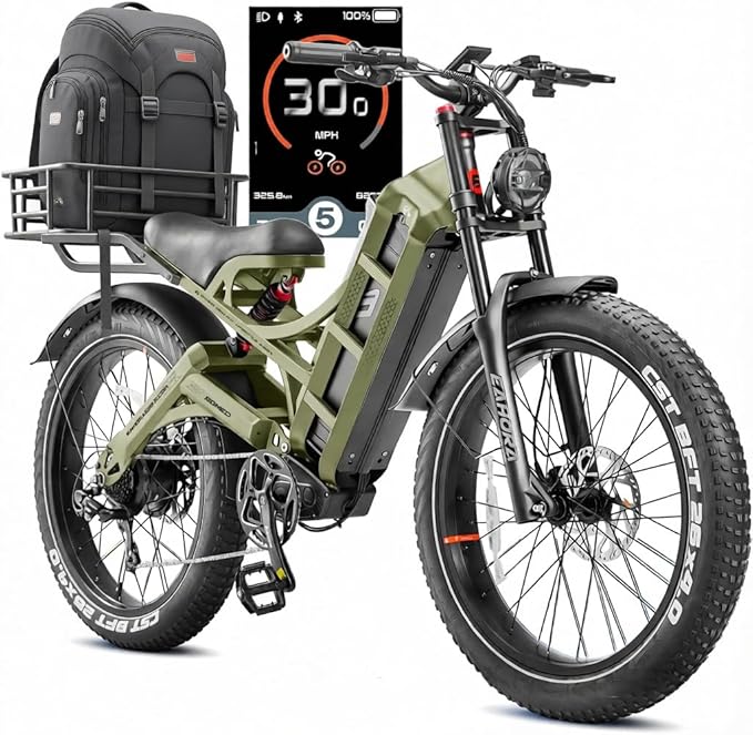 eAhora Romeo Pro 3/2 [2026] 46-50 Mph Electric Bike for Adults, Peak 5600W Dual Motor Ebike, 60V/52V 80Ah/70Ah 250 Miles Long Range E Bike, 26”*4.0 Fat Tire Air Full Suspension Off-Road E-Bike