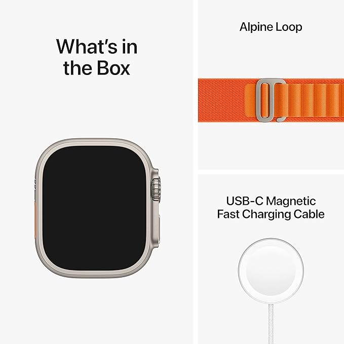 Apple Watch Ultra [GPS + Cellular 49mm] Titanium Case with Orange Alpine Loop, Large (Renewed)