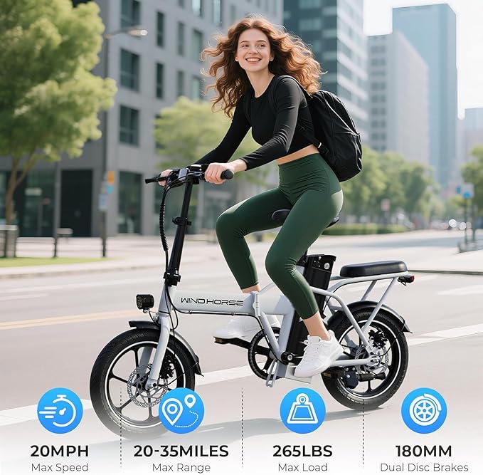 WINDHORSE 16" Folding Electric Bike for Adults, 630W Peak Electric Bicycle, 20MPH, 20-35 Miles Range, 288Wh Removable Battery, UL2849 Certified Commuter Ebike