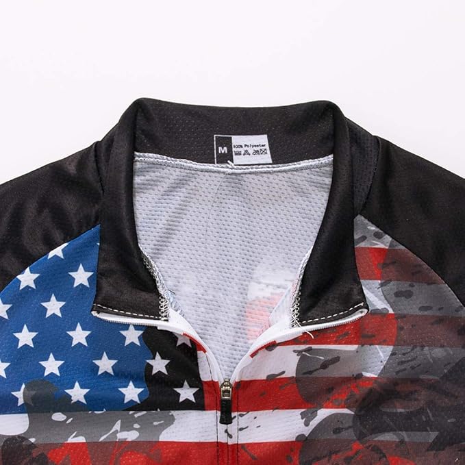 Cycling Jersey Short Sleeve USA Style Bike Tops with Pocket Reflective Stripe