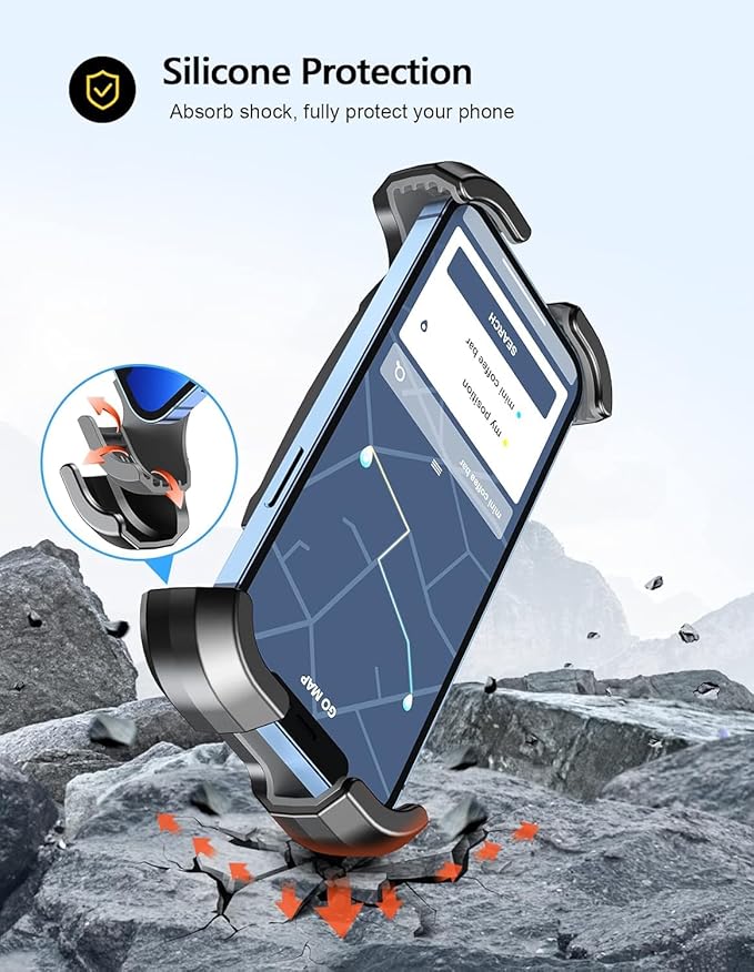 Motorcycle Phone Mount, Upgrade [Never Fall Off] [0 Shake] Bike Phone Mount, [3s Put & Take] 360° Rotatable Phone Holder for Motorcycle Bike Bicycle Scooter Compatible with Cellphones 4.7-6.8”