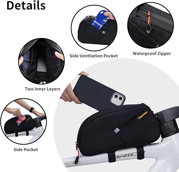 Bike Top Tube Bag - Waterproof Bicycle Bag, 1.5L Bike Frame Bag Cycling Accessories Bike Pouch for Mountain Road Bikes