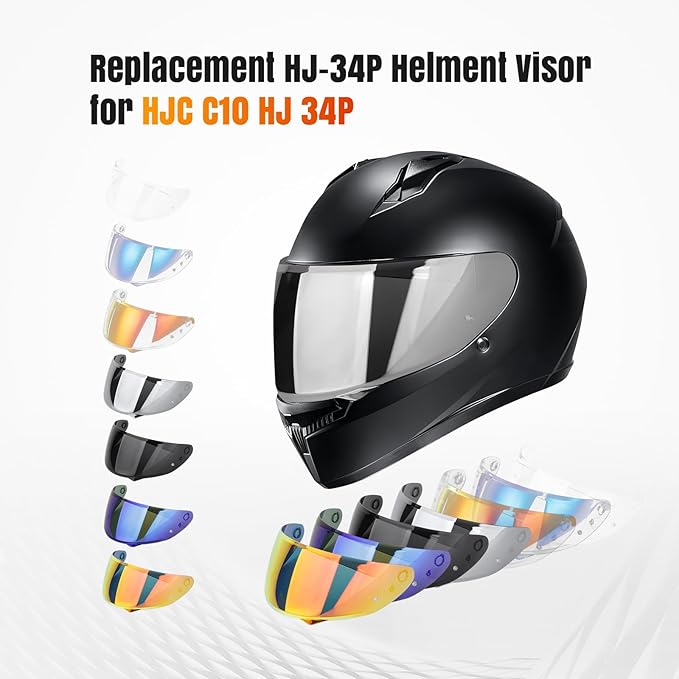 LKV HJ-34P Helment Visor Replacement - HJC C10 Motocycle Helmet Visor UV Protection Face Shield Compatible with HJ34P HJC C10 (Chrome Silver)