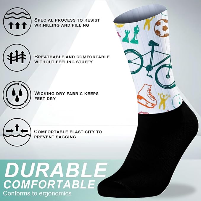 Cycling Socks Athletic Crew Socks Breathable Cushioned Compression Running Hiking Socks For Mens Womens