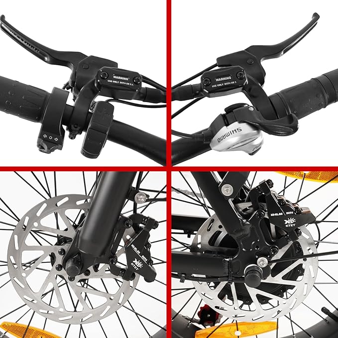 Hydraulic Brakes for Ebike: 2 PIN Female Waterproof Power-Off Connector, Pre-Bleed Filled with DOT 4 Brake Fluid Front and Rear Brakes Kit - 180mm 2.75mm Thickened Rotor (Include Hose Cutting Tool)