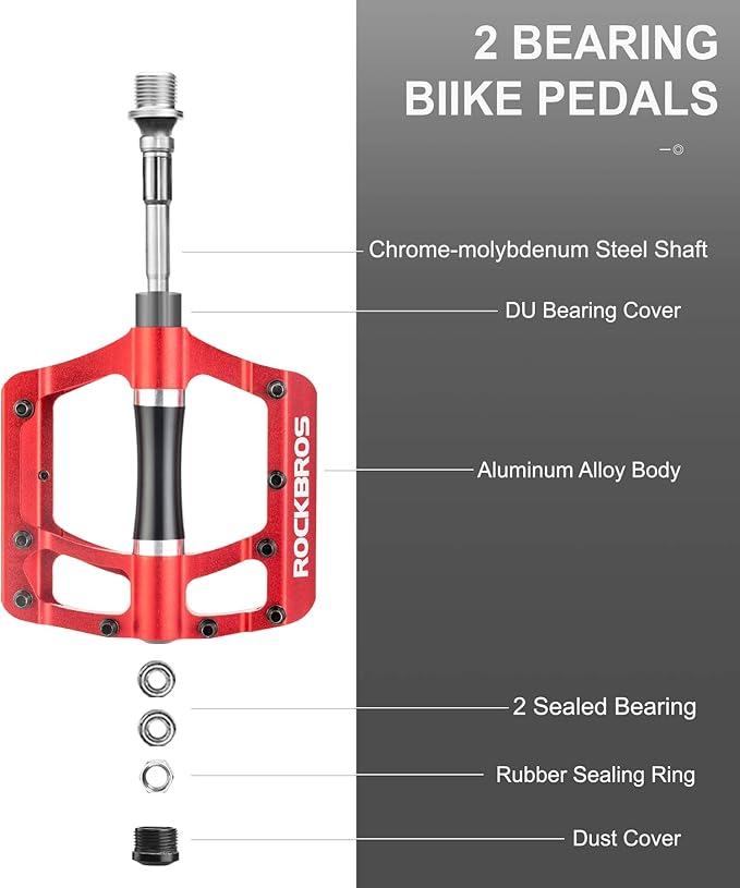 ROCKBROS Mountain Bike Pedals MTB Pedals Bicycle Flat Pedals Aluminum 9/16" Sealed Bearing Lightweight Platform for Road Mountain BMX MTB Bike