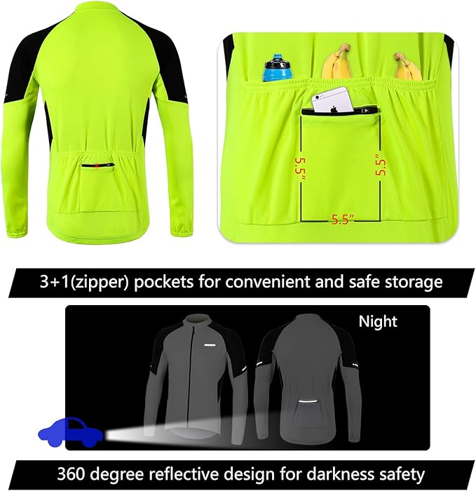 BERGRISAR Men's Basic Cycling Jerseys Long Sleeves Bike Bicycle Shirt Zipper Pockets BG012