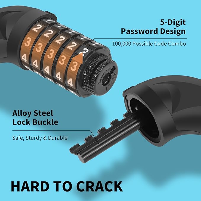 Bike Chain Lock 3.2Ft Long High Security Heavy Duty Anti Theft, 5 Digit Combination Resettable Keyless Bicycle Lock for Bike/Electric Scooter/Ebike/Motorcycle(Sky Blue)