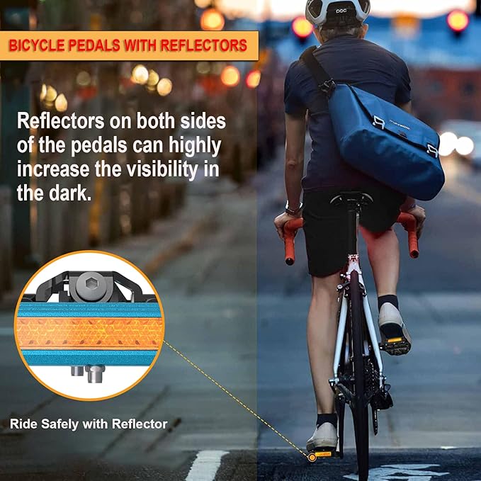 Mountain Bike Pedals with Reflector- Dual Function Plat & Clipless Pedals, Bicycle Pedal 9/16”Compatible with SPD - 3 Sealed Bearings Bicycle Platform Mountain Pedals