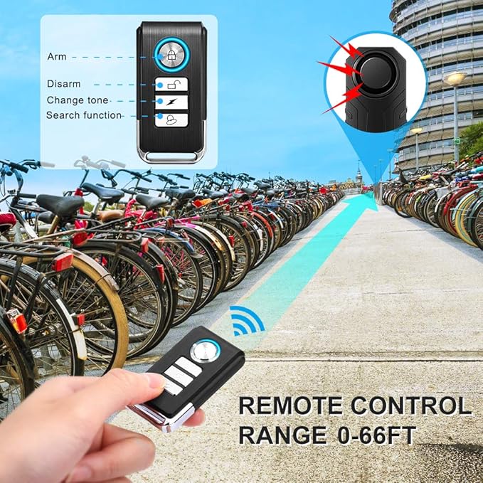 WSDCAM Anti-Theft Bike Alarm with Mount, 113dB Burglar Vibration Motorcycle Bicycle Alarm Security System Waterproof Cycle Bike Alarm with Remote