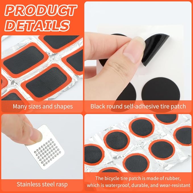 Bike Tire Repair Kit, 44pcs Bycicle Inner Tube Puncture Patch Kits with 38pcs Patches and Metal Rasp for Mountain BMX MTB Ebike Scooter