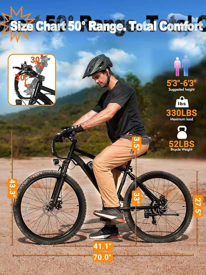 M200 Electric Bike for Adults – 21-Speed Gear 27.5" Mountain E-Bike, 1200W Peak Brushless Motor 28MPH, 48V 10.4Ah&13Ah Removable Battery, Up to 55-65 Miles Range, Step Over Commuter E-MTB, NFC Unlock