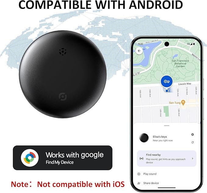 Bike Tracker for Android, Android Airtag Compatible with Google Find My Device App, Replaceable Battery Item Finder, Tracker Tag for Keys, Suitcase, Backpack, Wallet, Luggage (for Bike)