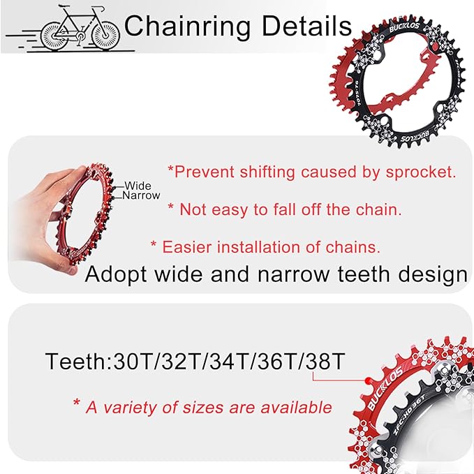 BUCKLOS IXF 104 BCD 30T-38T 170MM Mountain Bike Crankset, Hollow Integrated MTB Crank Set, Aluminum Alloy Crankset Round Oval Narrow Wide Chainring with Bottom Bracket Bolts Fit Shimano/FSA Gaint