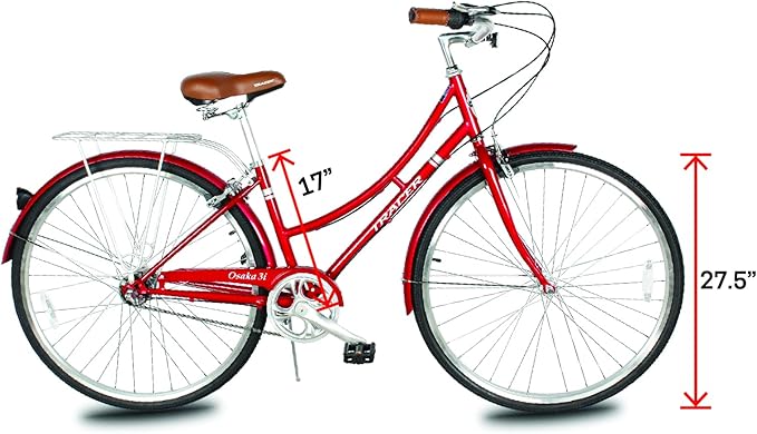 Tracer Osaka Hybrid Bikes, Steel Frame, Shimano Nexus Inter 3/7 Speed, Brown Seat Brown Grips, Road Bike, City Bike, Multiple Colors