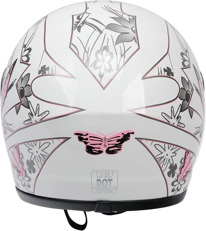 TCT-MOTORPARTS Adult Helmet DOT Flip Up Full Face Pink Butterfly Street Dirt Bike Helmet Motocross ATV Helmet for Women Men (Medium)