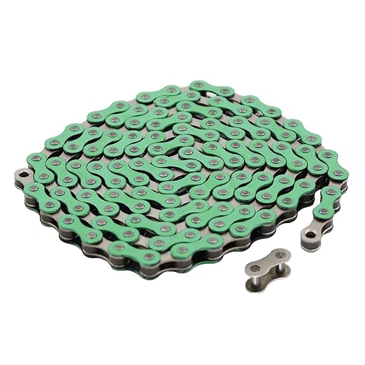 Bicycle Chain, 116 Links, 1/2 x 1/8 inches, Steel Single Speed with Magic Buckle, for Fixed Gear Bikes, Commuter Bikes, MTB (Green)