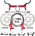 Zoom HB876E Hydraulic Disc Brakes Set 4-Pistons E-Bike Electric Power-OffHydraulic Brake Set with 180mm Rotors, Adapter Fit EBike Fat Bike Bicycle for Mountain Bike, Road Bike（Red）