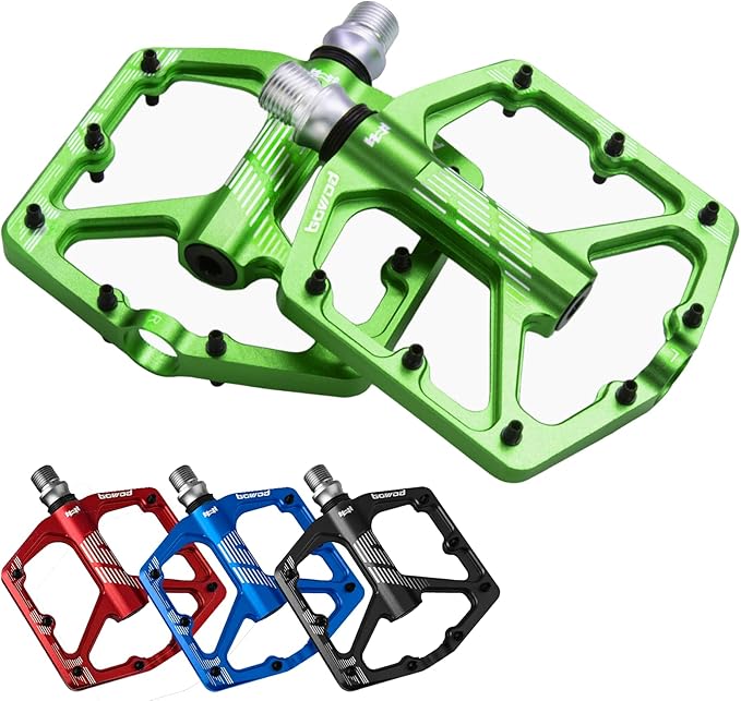 MTB Pedals Flat, Gravel Bike Pedals Flat, Light CNC Aluminum Alloy Platform Pedal w 3 Bearings Cr-Mo Spindle, Grippy Bicycle Pedals w 16pcs Pins, Mountain Bike Pedals Adult Child BMX Bike 9/16"