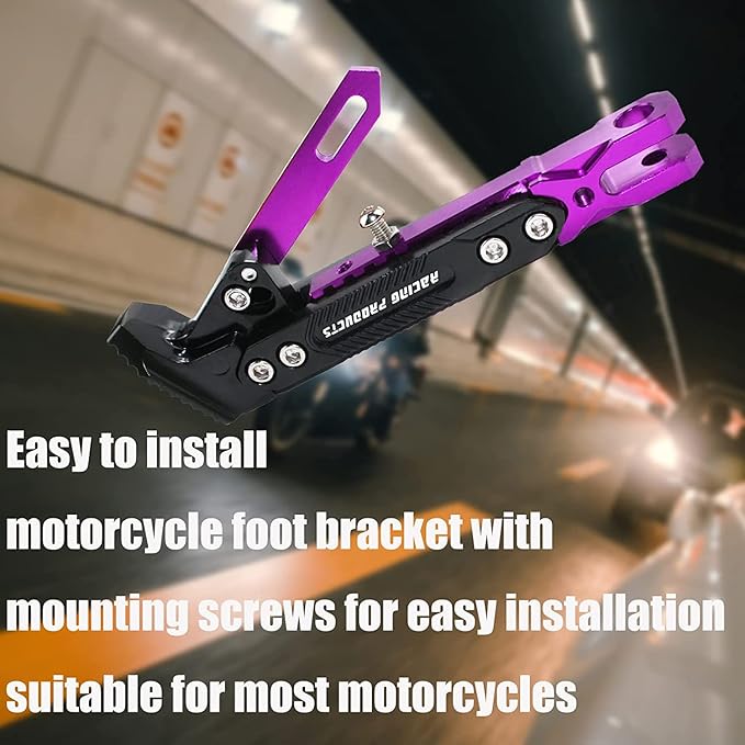 Motorcycle CNC Kickstand Adjust Tripod Holder Universal Aluminum Motor Scooter Modified Foot Side Stand Motorcycle Accessories (Purple)