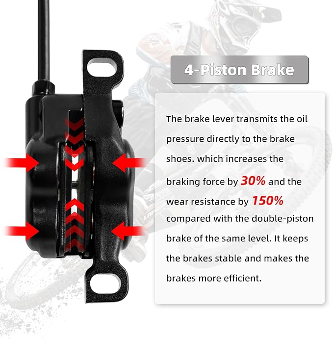 Z00M HB876 4-Pistons Hydraulic Disc Brake Set, MTB Hydraulic Brakes Right Rear 1450mm Mountain Bike Brakes Bicycle Disc Brake for eBike, Mountain Bike, Road Bike, Fat Bike(Pre-Bled)