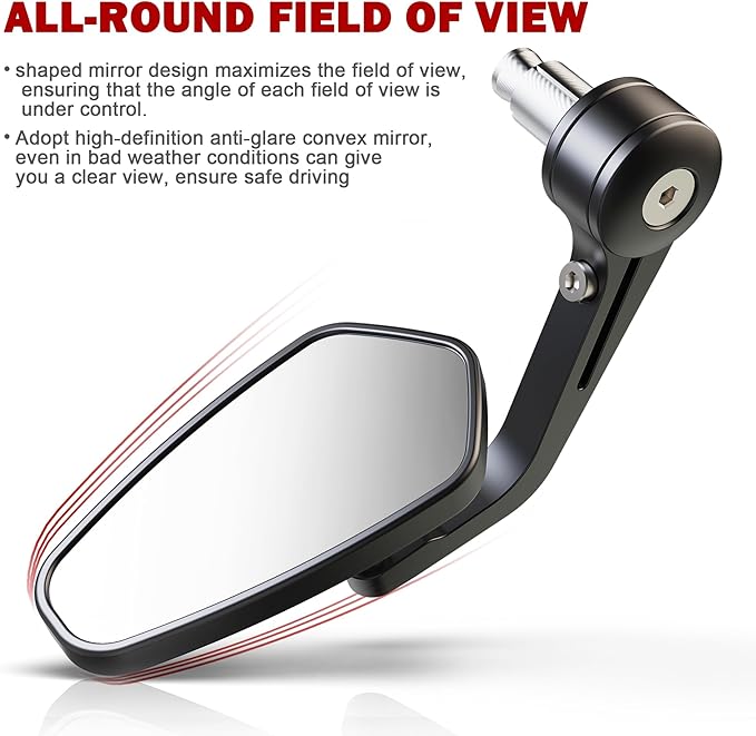 MZS Bar End Mirrors, 7/8 Universal Motorcycle Rear View Mirror Side handlebar Standard Hollow Arrow Black Compatible with Street Sport Bike Cruiser Scooter