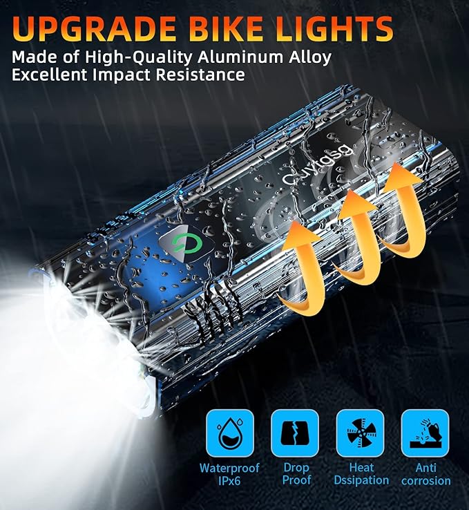 2026 Upgrade 6800Lumen Bike Light for Night Riding,Super Bright 6 LED Headlight,Aluminum 10 Mode Rechargeable Bicycle Light Front and Rear,360°Rotatable Brackt,Waterproof,Runtime 72 hr,Road Shockproof