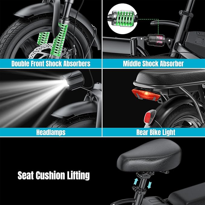 Electric Bike for Adults and Teens, 560W Motor 24MPH Compact Commuter Electric Bicycles, 32 Miles Range, 48V 10Ah Battery, 3 Shock Absorbers, 14" Foldable Ebike with Basket, UL 2849 Certified