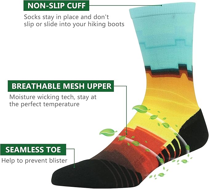 HUSO Hiking Socks Men Women Fashion Novelty Digital Printing Sports Crew Socks 3, 4 Pairs