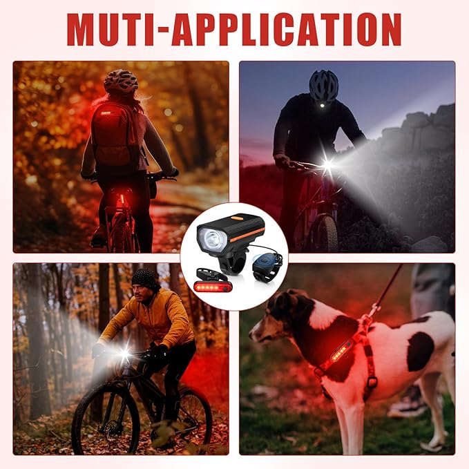 Hanaive 4 Sets Bright LED Bike Light Set USB Rechargeable Bicycle Front Headlight Back Taillight Waterproof Bicycle Light Cycling Accessories for Men Women Night Road Mountain Riding