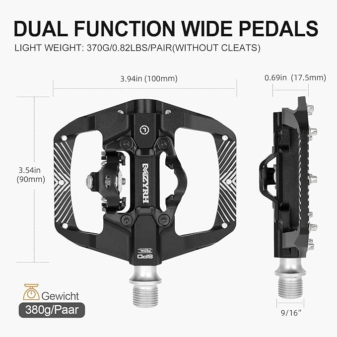 MZYRH Pedal,MTB Mountain Bike Pedals Compatible with Dual Function Sealed Clipless Aluminum 9/16" Bicycle Flat Platform with Cleats for Road, MTB