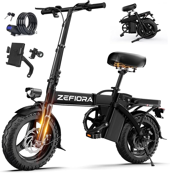 Electric Bike for Adults Teens, 800W Peak Motor, 25MPH Folding Ebike, 30 Miles, 48V 10AH Removable Battery, 14" Foldable Electric Mini Bike for Commute Outdoor