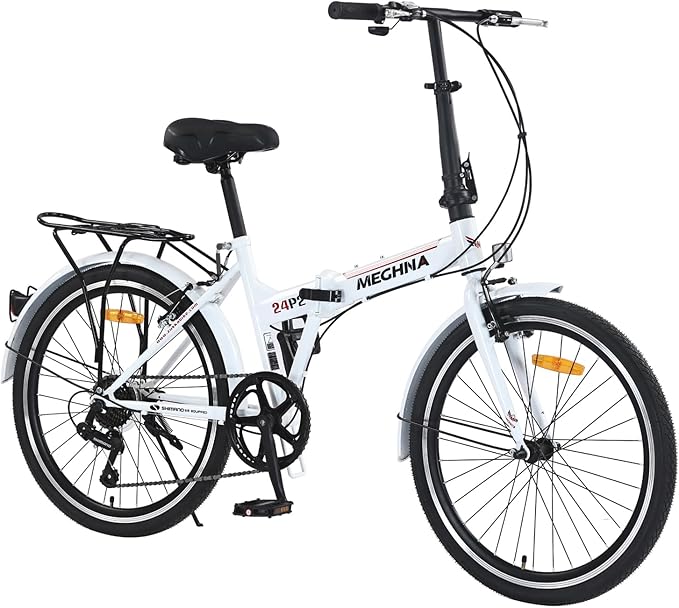 24" Folding Bikes for Adults 7 Speed City Commuting Folding Bicycle with Steel Frame/Front and Rear are V Brakes Compact Folding Bike for Adults Men and Wome No Assembly Required