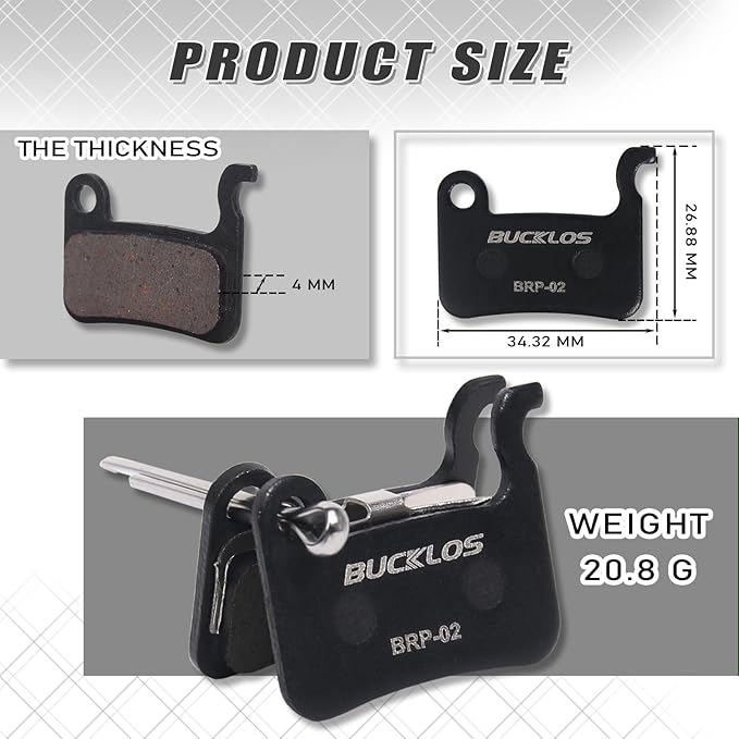 BUCKLOS Bike Disc Brake Pads - Bicycle Disk Brake Pads for Zoom/Shimano Deore XT XTR LX SLX Hone Alfine Saint for Ebike/Mountain Bike/Electric Bike/Road/Scooter