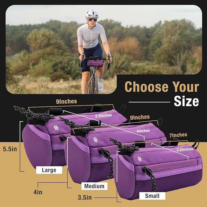Lumiere & Co. Bike Handlebar Bag – Minimalist Design – 3 Size options, Multiple Colors – Clip Straps, Hook & Loop, Shoulder Strap